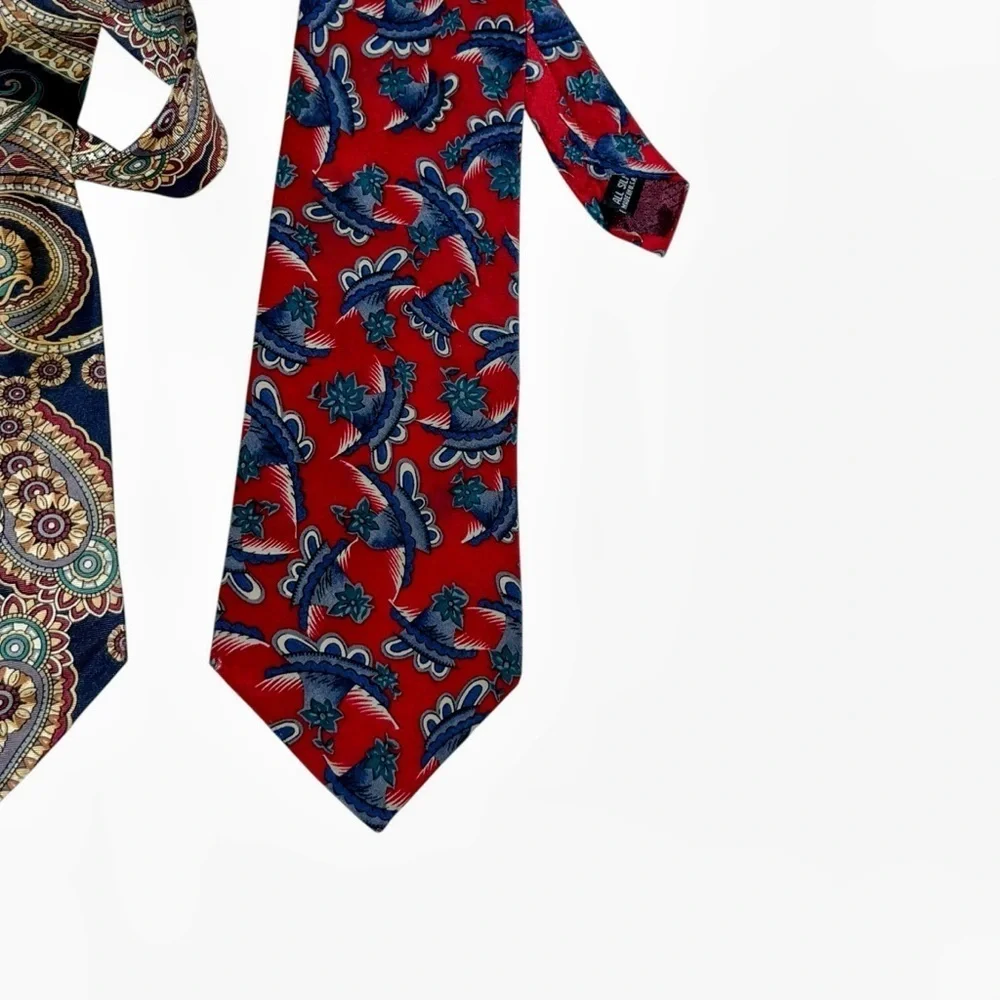 Christian Dior Made in USA  Paisley Floral silk Ties lot vintage
